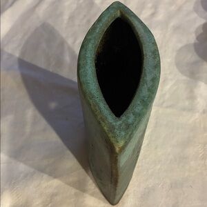 Art Pottery Green Vase W/ Decorative Raised Design Vintage 2004 Signed Vase